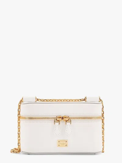 Dolce & Gabbana Women Sicily Leather Shoulder Bag With Metal Logo Tag In White