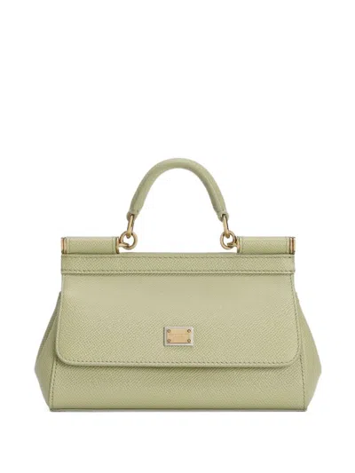 Dolce & Gabbana Women Sicily Small Leather Shoulder Bag With Metal Logo Patch In Green