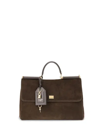 Dolce & Gabbana Women Sicily Suede Handbag In Brown