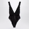 Dolce & Gabbana Lace-trimmed Silk-blend Satin Bodysuit In Black