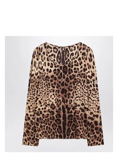 DOLCE & GABBANA WOMEN'S SILK BLEND LEOPARD T-SHIRT