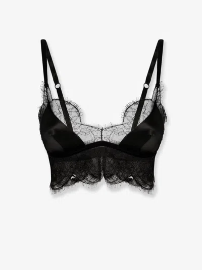 Dolce & Gabbana Women Silk Bra With Lace Inserts In Black