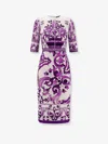 Dolce & Gabbana Violet Crewneck Dress With Rear Zip Closure And All-over Floral Print In Silk Stretch Woman