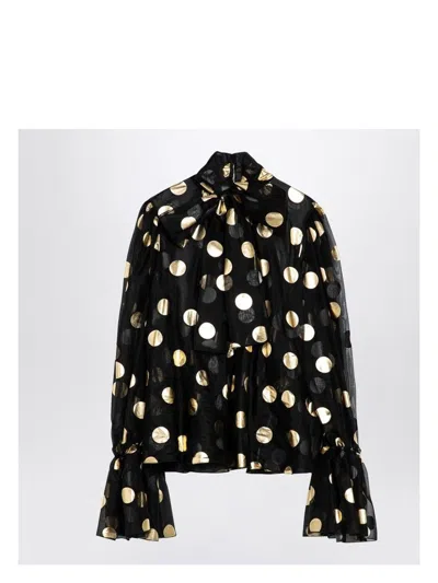 DOLCE & GABBANA WOMEN'S SILK ORGANZA LAMÃ© POLKA DOT BLOUSE SHIRT