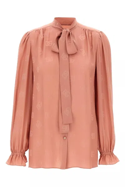 Dolce & Gabbana Silk Shirt With Puff Shoulders And Bow Detail In Pink
