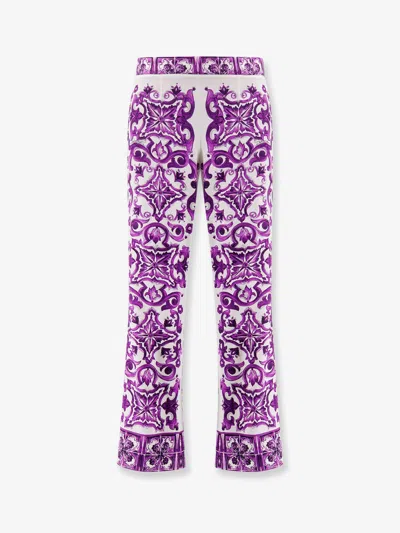 DOLCE & GABBANA DOLCE & GABBANA WOMEN SILK TROUSERS WITH MAIOLICA PRINT