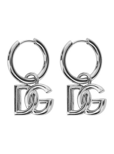 Dolce & Gabbana Women Silver-colored Earrings With Clip Closure And Dg Logo Pendant In Bronze Woman In Metallic