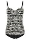 Dolce & Gabbana Silver Crystal Bodysuit In Silver