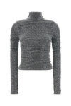 Dolce & Gabbana Ruched Sequin-embellished Lurex Turtleneck Blouse In Gray