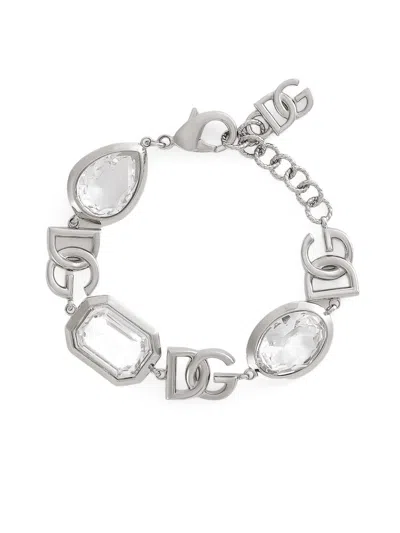 Dolce & Gabbana Women's Silvertone & Crystal Logo Bracelet In Gray