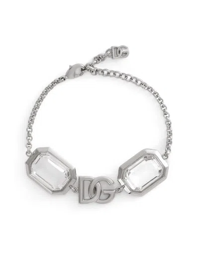 Dolce & Gabbana Women's Silvertone & Crystal Logo Chain Bracelet