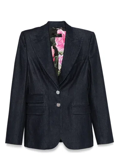 DOLCE & GABBANA WOMEN'S SINGLE BREASTED DENIM AND SILK TURLINGTON JACKET