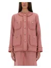 Dolce & Gabbana Rachel Tweed Single-breasted Collarless Jacket In Pink