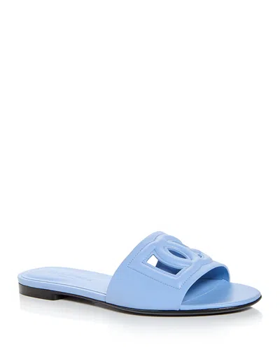 Dolce & Gabbana Dg Logo Leather Flat Sandals In Sugar Paper Blue