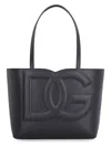 Dolce & Gabbana Dg Logo Small Leather Shopper Bags In Black