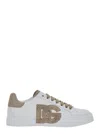 Dolce & Gabbana Black And Beige Low Top Sneakers With Logo Patch On The Side And Logo Lettering On The Tongue In Lea In White
