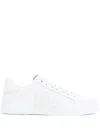 Dolce & Gabbana Women Portofino Low-top Leather Sneakers With Lateral Monogram In Bianco