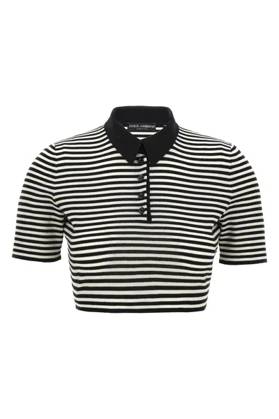 Dolce & Gabbana Women Striped Cropped Polo Shirt In Multicolor