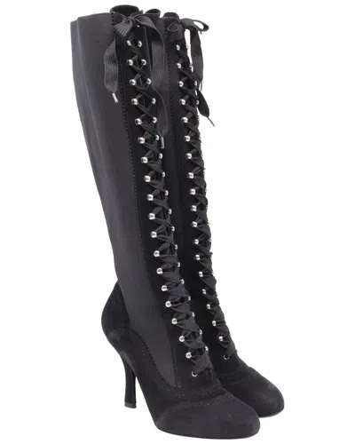 Dolce & Gabbana Women's Suede Lace-up Knee Boot (authentic Pre-loved) In Black