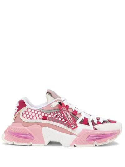 DOLCE & GABBANA WOMEN'S PINK LOW-TOP SNEAKERS WITH CONTRASTING LEATHER AND SUEDE INSERTS