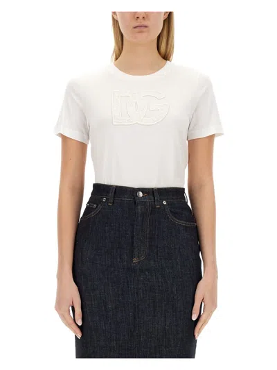 DOLCE & GABBANA WOMEN'S T-SHIRT WITH LOGO PATCH