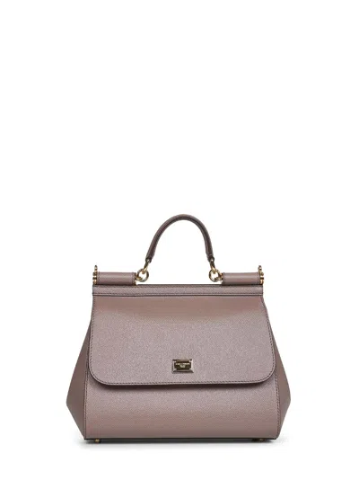 Dolce & Gabbana Women Taupe Large Sicily Handbag In Gray