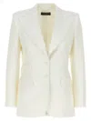 Dolce & Gabbana Structured Wool Blend Blazer With Flap Pockets In Neutral