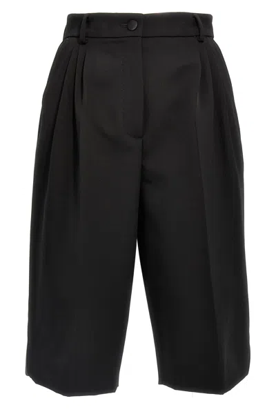 Dolce & Gabbana Tuxedo Knee-length Bermuda Shorts With Side Stripes In Black