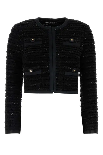 Dolce & Gabbana Women's Tweed Blazer With Silk-blend Lining In Black