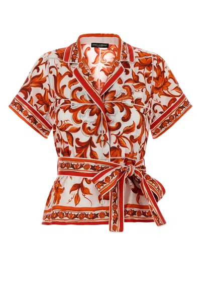Dolce & Gabbana Women's Twill Shirt With Ceramic-inspired Print In Variante Abbinata