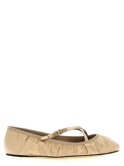 Dolce & Gabbana Elastic Trim Ruched Design Ballerina Flats In Beige