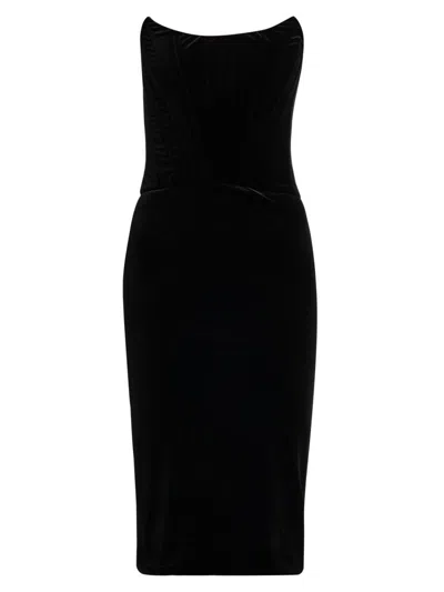 Dolce & Gabbana Strapless Velvet Corset Midi Dress In Black