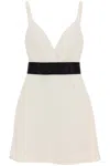 Dolce & Gabbana Woolen Dress With Satin Belt And Straps In Neutral