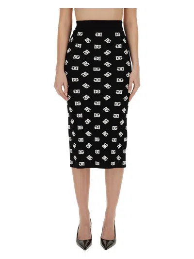 DOLCE & GABBANA WOMEN'S VISCOSE LOGO JACQUARD PENCIL SKIRT