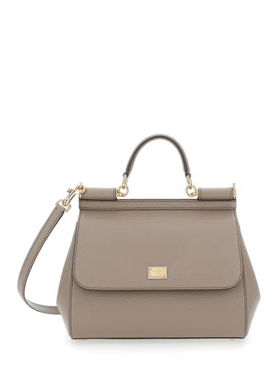DOLCE & GABBANA DOLCE & GABBANA WOMEN GREY HANDBAG WITH ADJUSTABLE AND REMOVABLE SHOULDER STRAP AND LOGO PLAQUE ON T