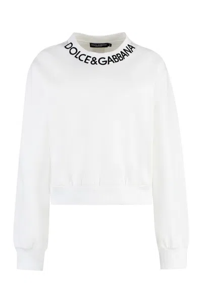 Dolce & Gabbana Women's White Cotton Sweatshirt With Ribbed Edges
