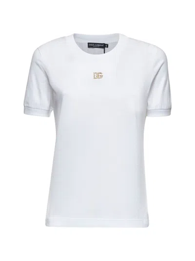 Dolce & Gabbana Women White Jersey Dg Logo Plate T-shirt