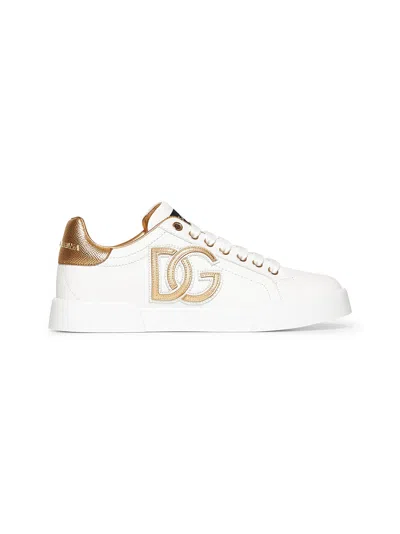 Dolce & Gabbana Women White Leather Portofino Light Sneakers In Multi