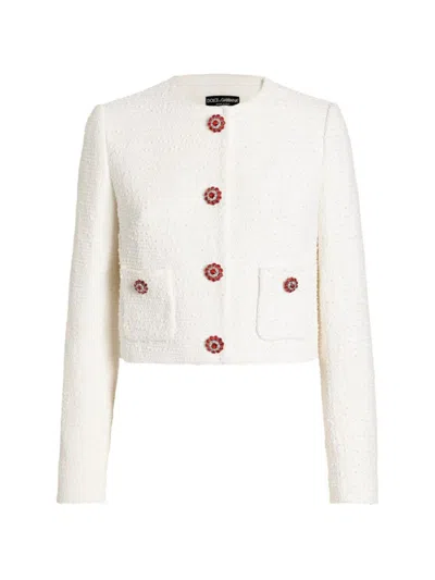 Dolce & Gabbana Women White Textured Round Neck Blazer