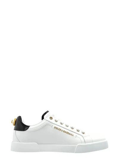 DOLCE & GABBANA WOMEN'S WHITE/GOLD LEATHER PORTOFINO SNEAKERS | SIZE IT 40 | CK2329AH506 COLOR 89662