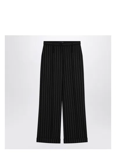 DOLCE & GABBANA WOMEN'S WIDE BLACK PINSTRIPED PANTS