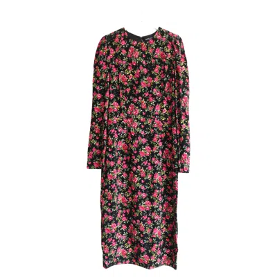 Pre-owned Dolce & Gabbana Women's Wild Rose Print Sheath Dress, It40/uk8 In Red