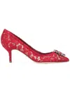 Dolce & Gabbana Bellucci 60 Brooch Embellished Lace Pumps In Red