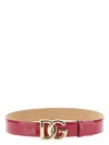 Dolce & Gabbana Adjustable Thin Belt With Gold-tone Buckle And Smooth Finish In Pink