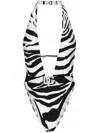 Dolce & Gabbana Zebra-print One-piece Swimsuit With Plunging Neckline In Multicolor