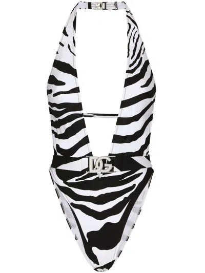 Dolce & Gabbana Zebra Print One Piece Swimwear In Multicolor