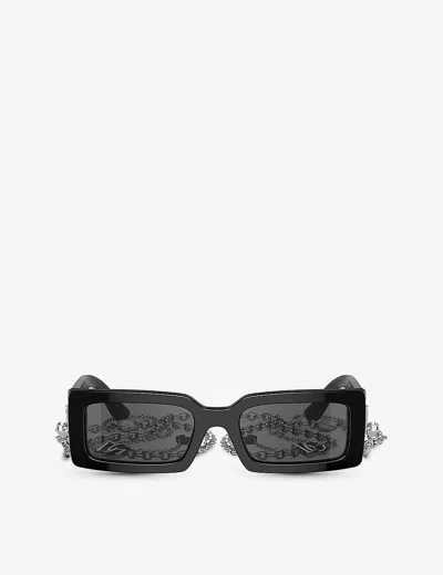 Dolce & Gabbana Womens Black Dg4416 Rectangle-frame Acetate Sunglasses In Grey Mirror Black