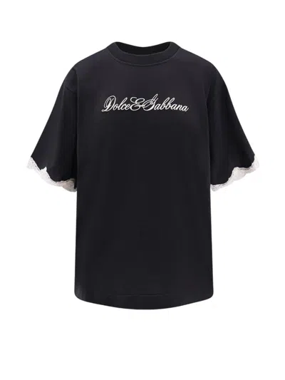 Dolce & Gabbana Women`s Black Embroidered Logo Crewneck T-shirt
