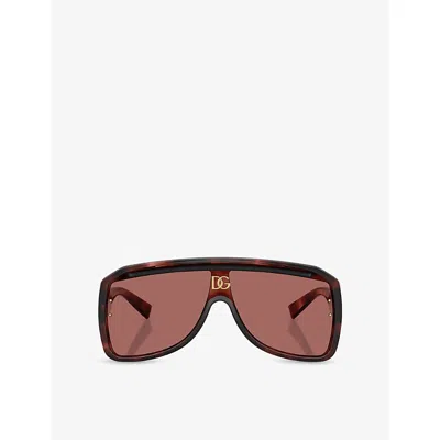 Dolce & Gabbana Womens Brown Dg6205 Shield-frame Acetate Sunglasses