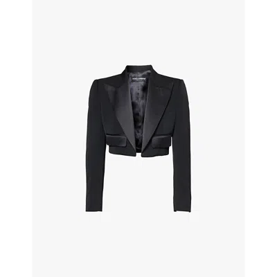 Dolce & Gabbana Womens Nero Cropped Tuxedo Wool-blend Twill Blazer